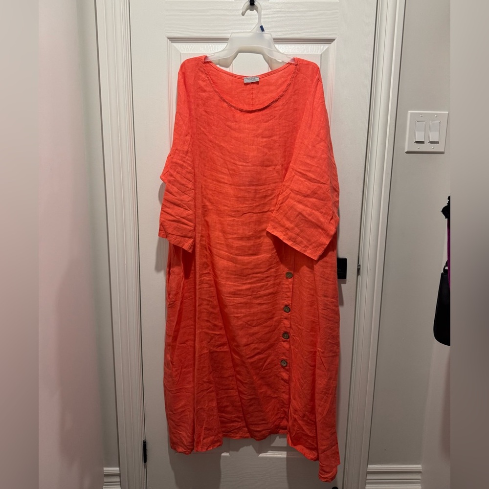 Bright Orange Button-Detail Dress